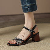 Daenerys Vintage Plaid Handmade Chunky Heel Sandals